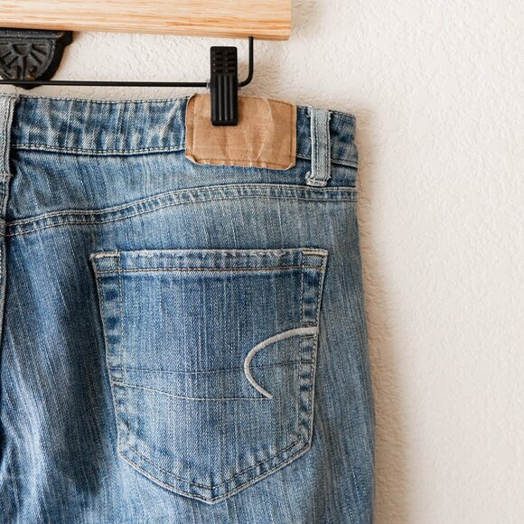 American Eagle Hipster Jeans Womens Sz 14 Long Y2K Low Rise Flare Leg Blue Denim - Picture 6 of 7